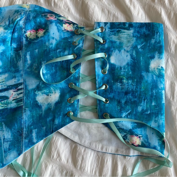 Floral Watercolor Print Strapless Corset Top - Picture 3 of 5